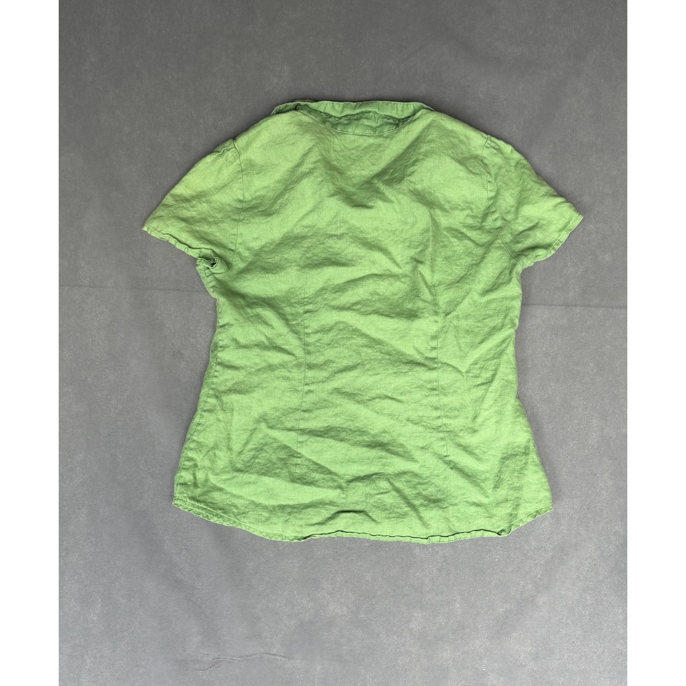 Ecologie Womens Small Lime Green 100% Linen Embroidered Short Sleeve Button Up - Picture 7 of 7